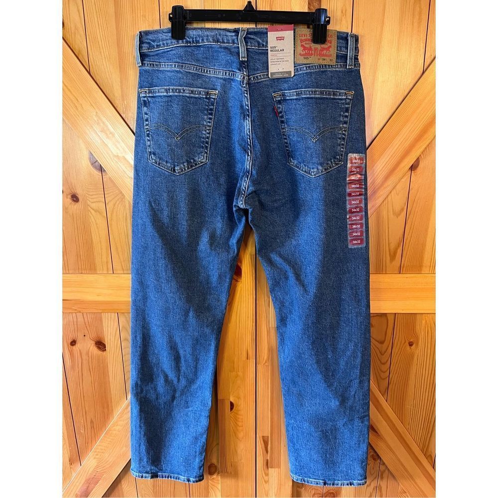Levis 505 Jeans Mens Regular Fit Straight Leg Stretch 34x32 NWT - Picture 4 of 8
